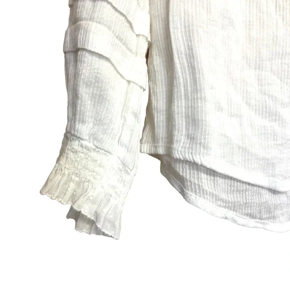 Faherty Willa Organic Cotton Ruffled Pintucked White Ivory Blouse - Picture 6 of 7